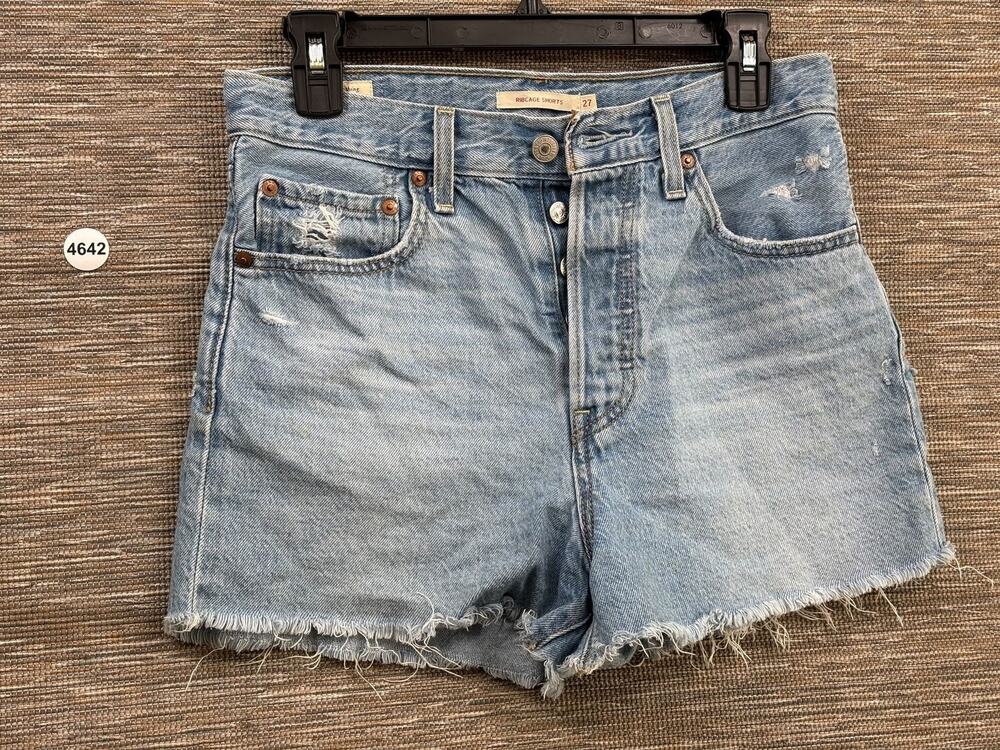 Levi's Shorts Womens 27 Blue Denim Ribcage High Rise Cut Off Button Fly Raw Hem
